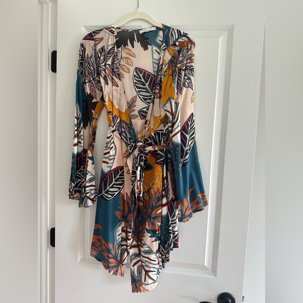 Olivaceous Teal and Orange wrap dress